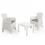 Salon de jardin boria en polypropyl�ne blanc - 2 fauteuils + 1 table basse