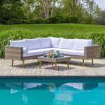 Salon de jardin calvi effet rotin - beige - 5 personnes - salon de jardin avec pied en bois dacacia 100% ...