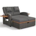 Salon de jardin - langtu - canap� 2 places - rotin gris - dossier r�glable - rangement int�gr�