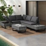Salon de jardin avec canap� dangle table et coussins salon bas de jardin housse en tissu lavable amovible ...