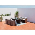 Miami 6 marron / blanc : salon encastrable 6 personnes en rsine tresse marron poly rotin