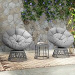 Salon de jardin ensemble 3 pices avec 2 fauteuils papasan pivotants et table basse ronde en rsine tresse ...