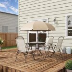 Salon de jardin ensemble 6 pi�ces - table ronde + 4 chaises pliantes + parasol en acier �poxy beige