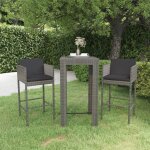 Salon de jardin - ensemble de bar de jardin 3 pcs et coussins rsine tresse gris - table + 2 chaises ...