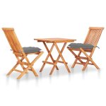 Salon de jardin - ensemble de bistro 3 pcs avec coussins gris bois de teck massif - table + 2 chaises ...
