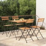 Salon de jardin - ensemble de bistro pliable 5 pcs bois dacacia solide et acier - table + 4 chaises de ... Salon de jardin - ensemble de bistro pliable 5 pcs bois dacacia solide et acier - table + 4 chaises de ...