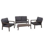 Ensemble de salon de jardin - chic - mtal - 4 places - coussins confortables - table rectangulaire