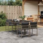 Salon de jardin - ensemble  manger de jardin 5 pcs coussins gris rsine tresse - table + 4 chaises ...