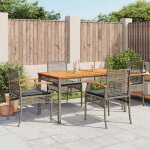 Salon de jardin - ensemble  manger de jardin 5 pcs coussins gris rsine tresse - table + 4 chaises ...