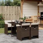 Salon de jardin - ensemble � manger de jardin 5 pcs et coussins marron poly rotin - table + 4 chaises ...