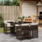 Salon de jardin - ensemble � manger de jardin 5 pcs et coussins marron poly rotin - table + 4 chaises ...