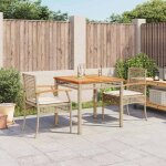 Salon de jardin - ensemble  manger de jardin et coussins 3 pcs beige poly rotin - table + 2 chaises ...