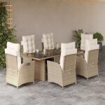 Salon de jardin - ensemble  manger de jardin et coussins 7 pcs beige poly rotin - table + chaises de ...