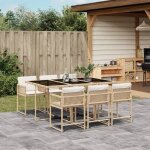 Salon de jardin - ensemble  manger de jardin et coussins 7 pcs beige poly rotin - table + chaises de ...