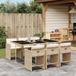 Salon de jardin - ensemble  manger de jardin et coussins 7 pcs beige poly rotin - table + chaises de ...