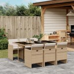 Salon de jardin - ensemble  manger de jardin et coussins 7 pcs beige poly rotin - table + chaises de ...