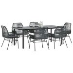 Salon de jardin - ensemble � manger de jardin coussins 7pcs noir poly rotin verre - table + chaises de ...