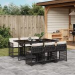 Salon de jardin - ensemble  manger de jardin coussins 7pcs noir rsine tresse - table + chaises de ...