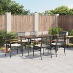 Salon de jardin - ensemble � manger de jardin coussins 7pcs noir r�sine tress�e - table + chaises de ...