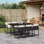 Salon de jardin - ensemble  manger de jardin coussins 7pcs noir rsine tresse - table + chaises de ...