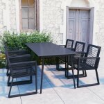 Salon de jardin - ensemble � manger dext�rieur 7 pcs rotin pvc noir - table + chaises de jardin(754147)dleb ...