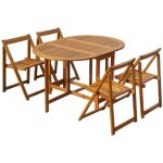 Salon de jardin - ensemble  manger dextrieur pliable 5 pcs bois dacacia solide - table + 4 chaises ...
