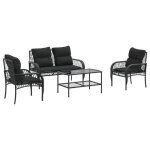 Salon de jardin - ensemble table et canap�s - 4 pcs avec coussins noir r�sine tress�e(40691) dleb