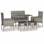 Salon de jardin - ensemble table et chaises - 6 pcs avec coussins gris r�sine tress�e(79432) dleb