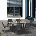 Salon de jardin ensemble - table extensible + 6 chaises empilables aluminium textilène gris Salon de jardin ensemble - table extensible + 6 chaises empilables aluminium textilène gris