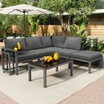 Salon de jardin ext�rieur - langtu - ensemble 5 pi�ces - gris - structure aluminium anti - corrosion ...