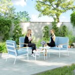 Salon de jardin ext�rieur 4 personnes salon de balcon 5 pi�ces avec canap� 2 fauteuils et 2 tables basses ...