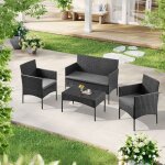 Salon de jardin ext�rieur pour 4 personnes - woltu ensemble canape fauteuil et table de jardin - noir ...