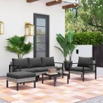 Salon de jardin ext�rieur 5 personnes salon de balcon en r�sine tress�e avec fauteuils pouf et table ...