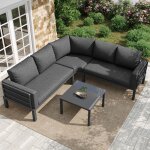 Salon de jardin - salon de jardin ext�rieur 5 places - structure acier galvanis� antirouille - coussins ...