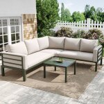 Salon de jardin ext�rieur 5 places coussins 10cm �pais - structure acier galvanis� antirouille + pieds ...