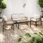 Salon de jardin ext�rieur canap� 2 places 2 fauteuils et table adapt� pour terrasse jardin - beige