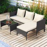 Salon de jardin exterieur - ensemble de mobilier en résine tressée - table et chaises - 3 places avec ... Salon de jardin exterieur - ensemble de mobilier en résine tressée - table et chaises - 3 places avec ...
