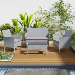 Salon de jardin ext�rieur - ensemble de mobilier en r�sine tress�e - table et chaises - 4 places pour ...