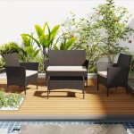 Salon de jardin ext�rieur - ensemble de mobilier en r�sine tress�e - table et chaises - 4 places pour ...