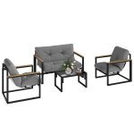 Salon de jardin ext�rieur - outsunny - 4 personnes - canap� 2 fauteuils et table basse en verre tremp� ...