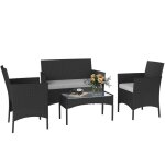 Salon de jardin ext�rieur - outsunny - 4 personnes - en r�sine tress�e - table basse en verre tremp� ...