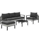 Salon de jardin extrieur - outsunny - 5 personnes - avec fauteuils pouf et table basse coussins - en ...