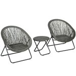 Salon de jardin ext�rieur - outsunny - en r�sine - 1 table 2 fauteuil pliables - structure en acier - ...