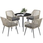 Salon de jardin extrieur en rsine tresse 4 places - outsunny - coussins et table ronde en verre pour ...