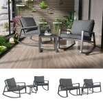 Salon de jardin en rotin - 2 chaises � bascule - 1 table de bar - pour 2 personnes - plateau en acacia ...