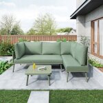 Salon de jardin en fer forg� - 4 places - canap� dangle ext�rieur avec coussins - 2 canap�s et 1 table ...