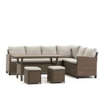 Salon de jardin - firenze - canap� 7 places - 2 poufs - table 145x75 cm - coussins cr�me inclus