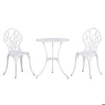 Salon de jardin imitation fer forg blanc - chaises - table ronde fonte daluminium - desing