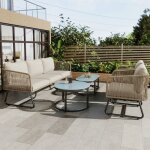 Salon de jardin - langtu - salon de jardin 5 places - acier galvanis� anti - rouille - table verre - ...