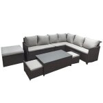 Salon de jardin - latina - canapé dangle - table basse 100x535 cm - 2 sièges intégrés - pouf séparé Salon de jardin - latina - canapé dangle - table basse 100x535 cm - 2 sièges intégrés - pouf séparé